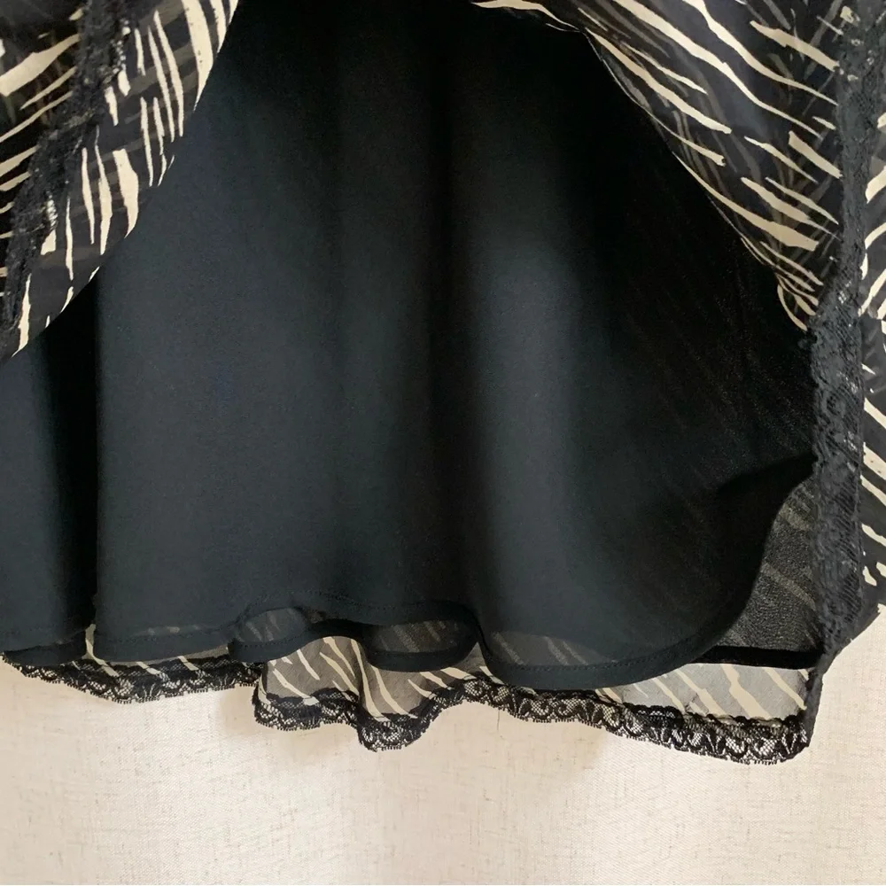 The Limited 100% Silk Black White Midi Animal Zebra Print Style Flowy Lace Skirt - Picture 7 of 9